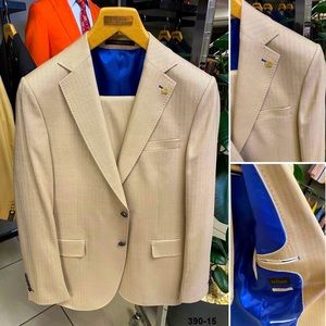 NWT Tan Striped Suit ~ Super 120s Wool Notch Lapel with Pick Stitching